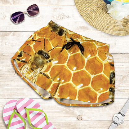Bees And Honeycomb Print Women's Shorts