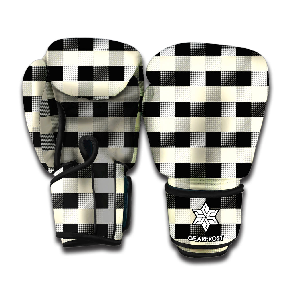 Beige And Black Buffalo Check Print Boxing Gloves