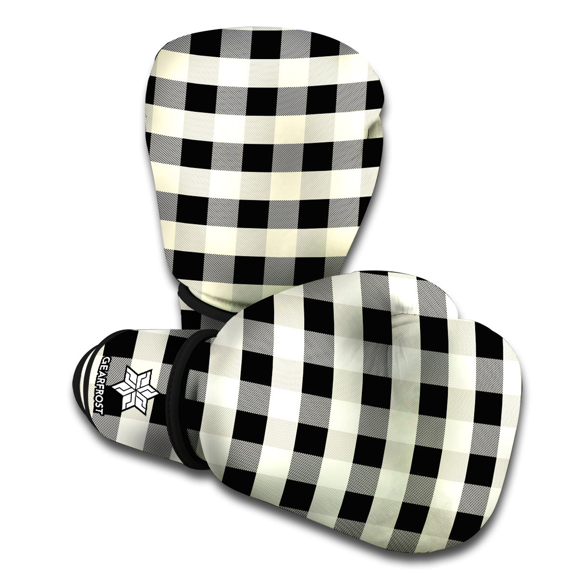 Beige And Black Buffalo Check Print Boxing Gloves