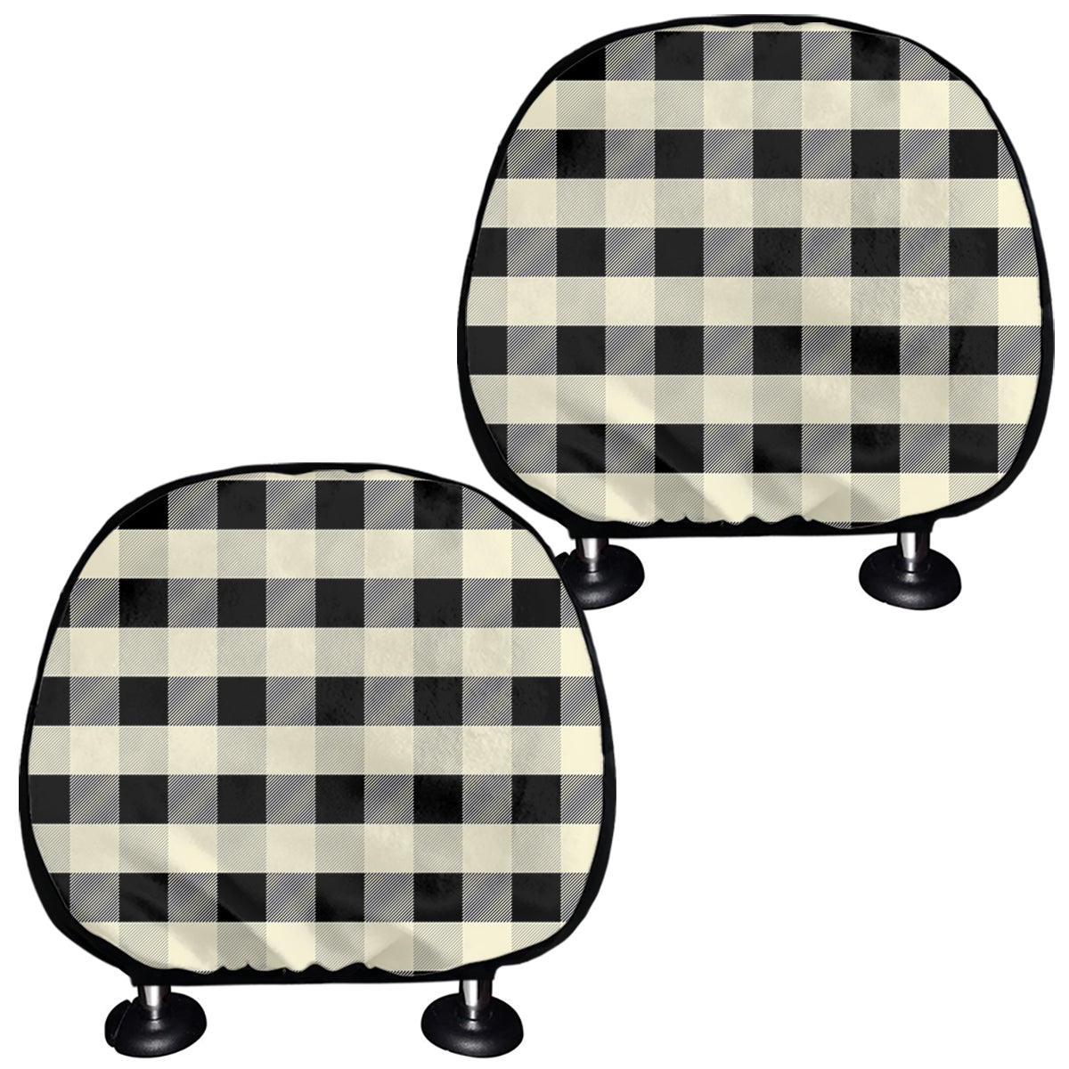 Beige And Black Buffalo Check Print Car Headrest Covers