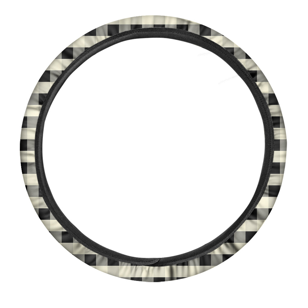 Beige And Black Buffalo Check Print Car Steering Wheel Cover