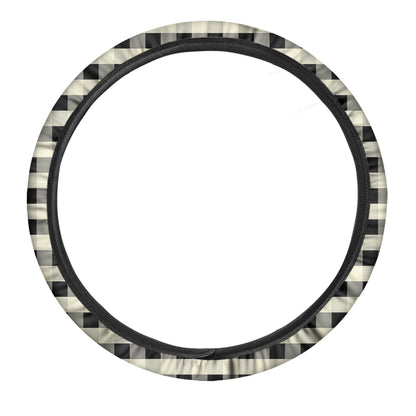 Beige And Black Buffalo Check Print Car Steering Wheel Cover