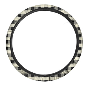 Beige And Black Buffalo Check Print Car Steering Wheel Cover