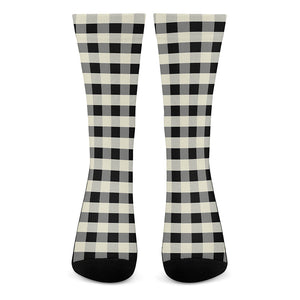 Beige And Black Buffalo Check Print Crew Socks