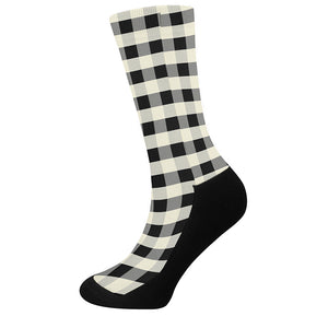 Beige And Black Buffalo Check Print Crew Socks