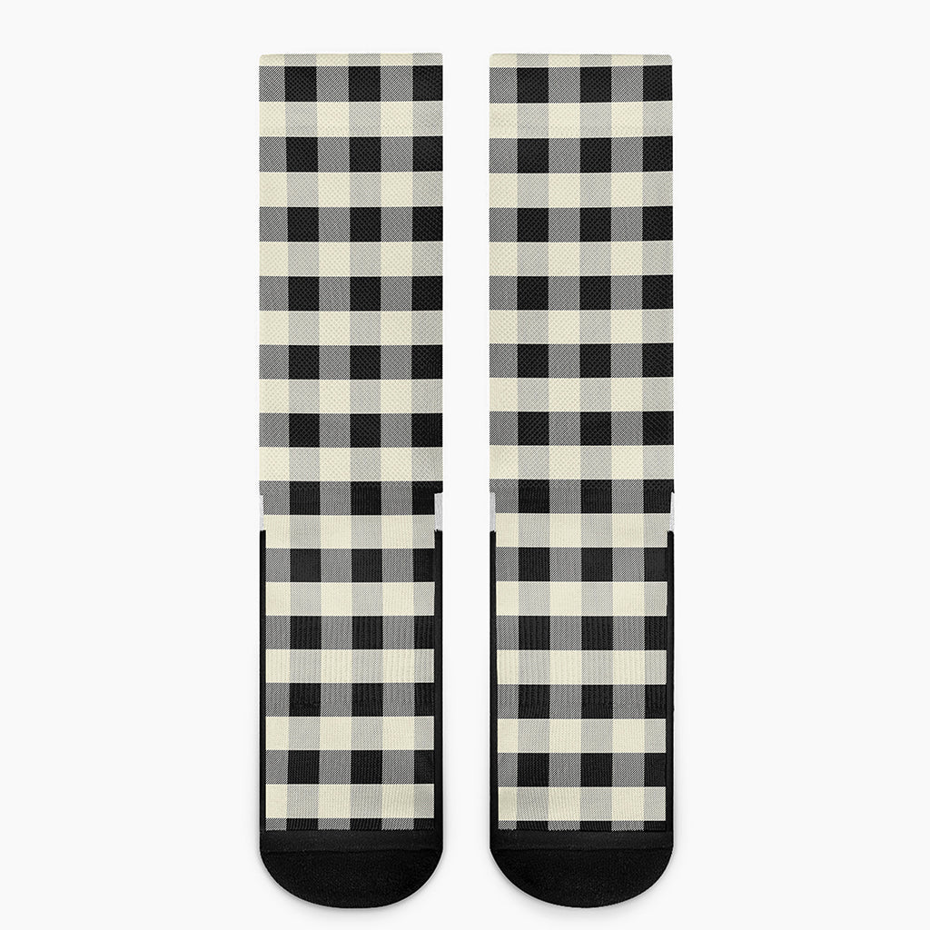 Beige And Black Buffalo Check Print Crew Socks