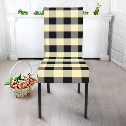 Beige And Black Buffalo Check Print Dining Chair Slipcover
