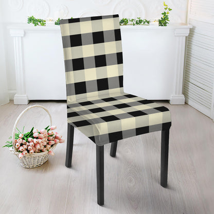 Beige And Black Buffalo Check Print Dining Chair Slipcover
