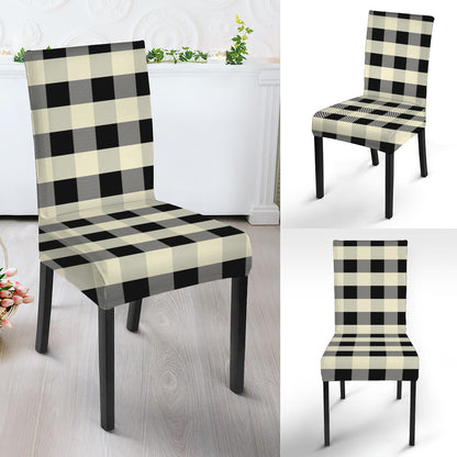 Beige And Black Buffalo Check Print Dining Chair Slipcover
