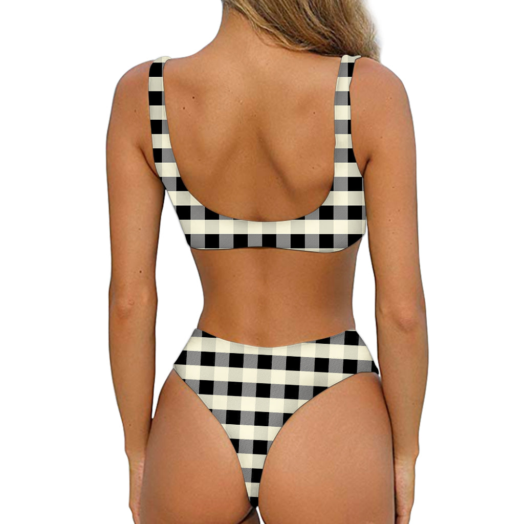 Beige And Black Buffalo Check Print Front Bow Tie Bikini