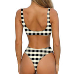 Beige And Black Buffalo Check Print Front Bow Tie Bikini