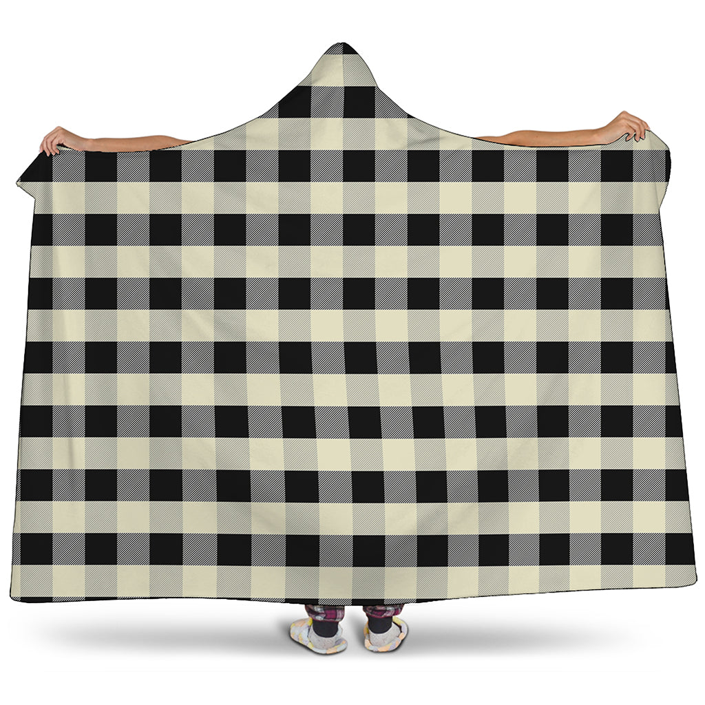 Beige And Black Buffalo Check Print Hooded Blanket
