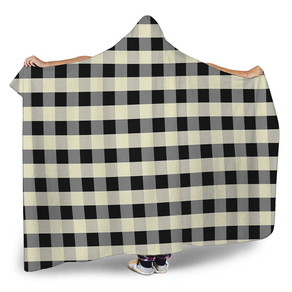 Beige And Black Buffalo Check Print Hooded Blanket