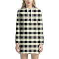 Beige And Black Buffalo Check Print Pullover Hoodie Dress