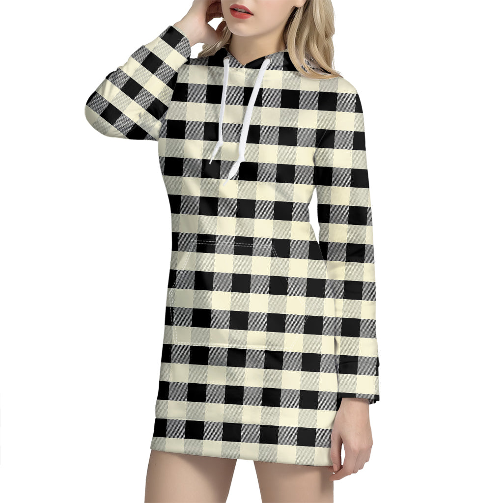 Beige And Black Buffalo Check Print Hoodie Dress