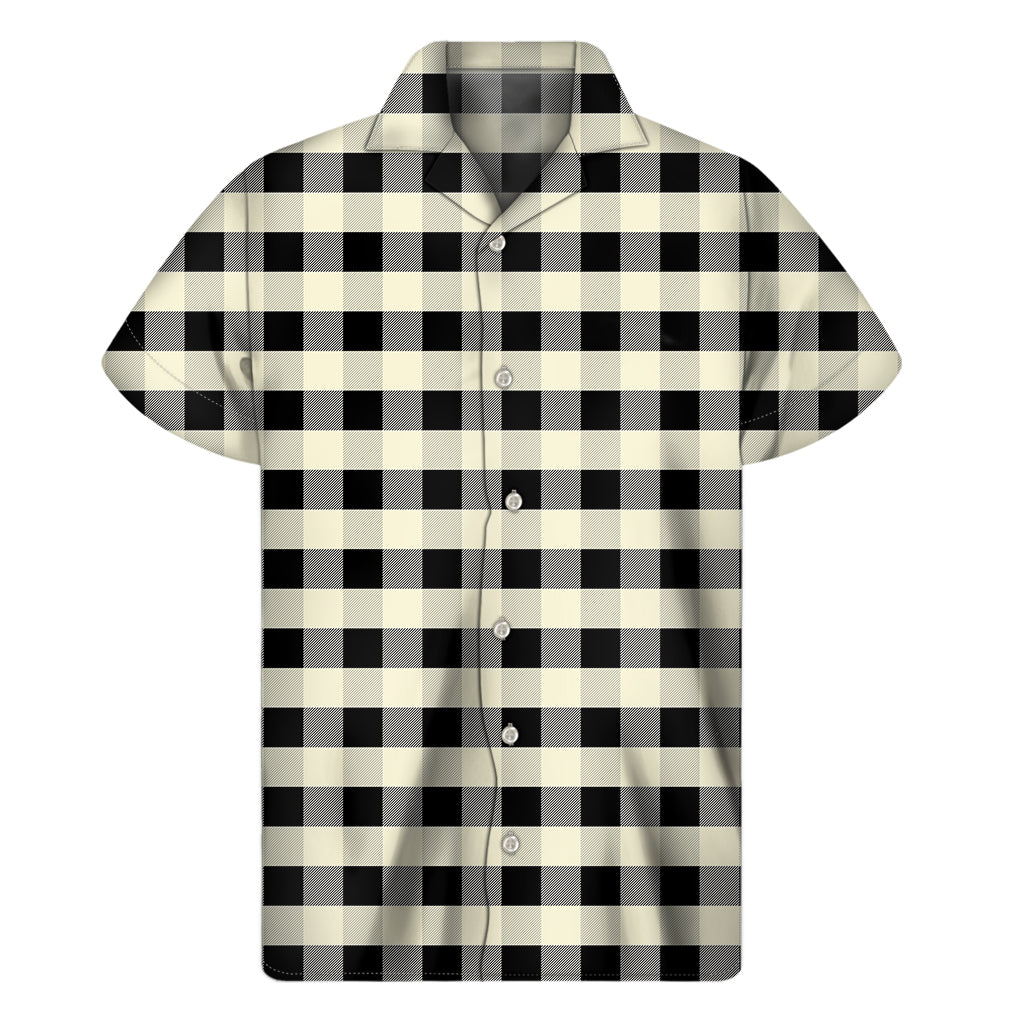 Beige And Black Buffalo Check Print Men's Short Sleeve Shirt