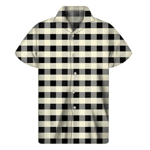 Beige And Black Buffalo Check Print Men's Short Sleeve Shirt