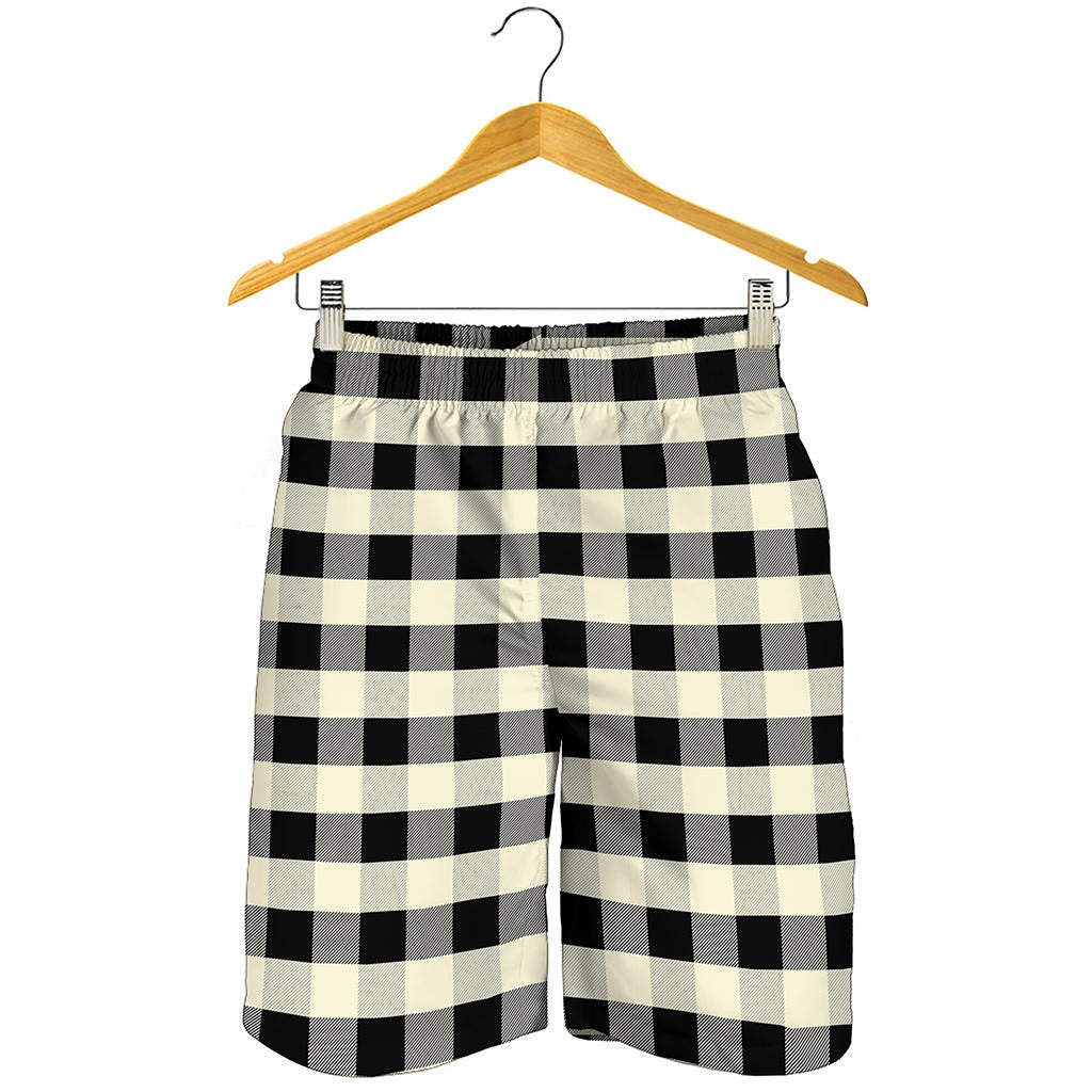 Beige And Black Buffalo Check Print Men's Shorts