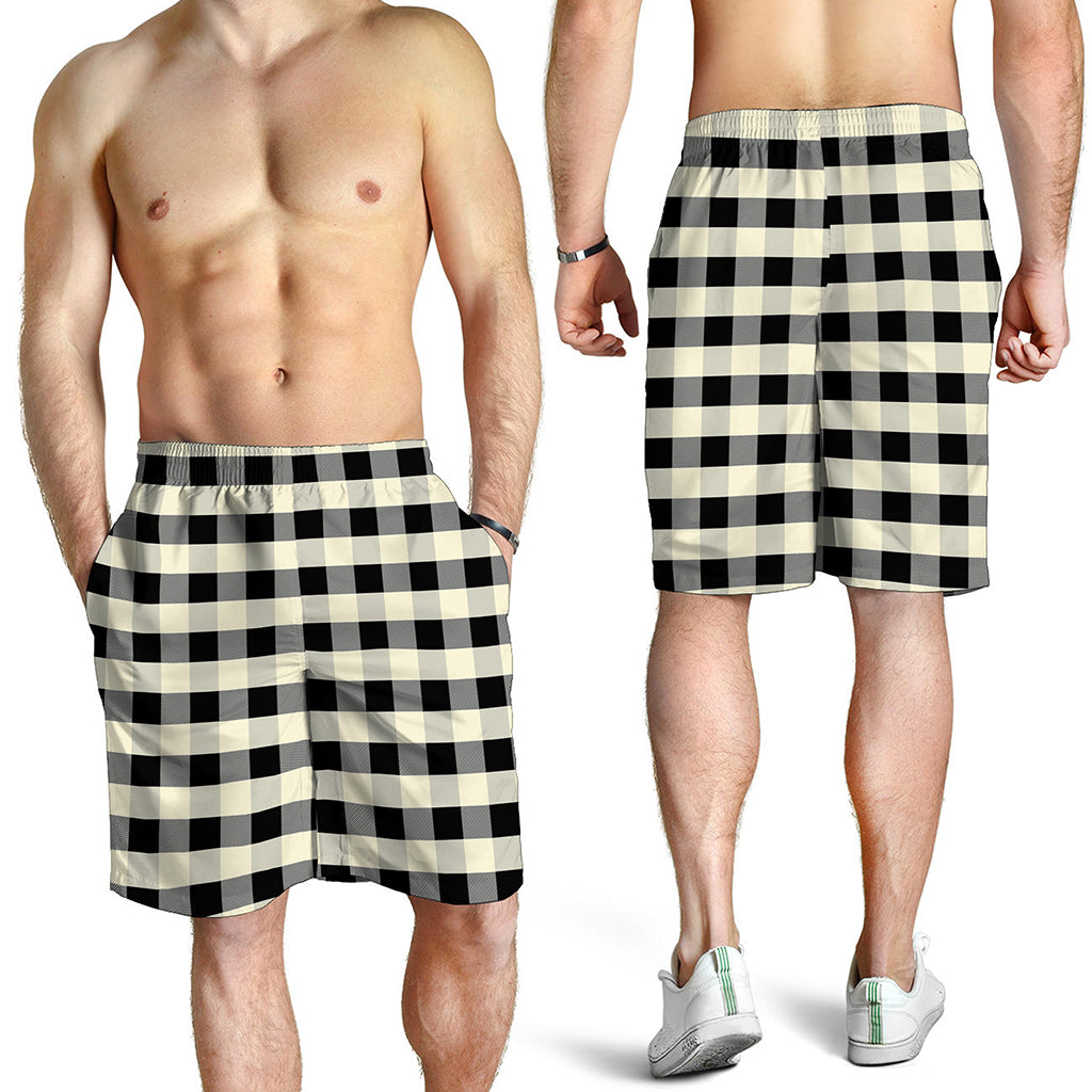 Beige And Black Buffalo Check Print Men's Shorts