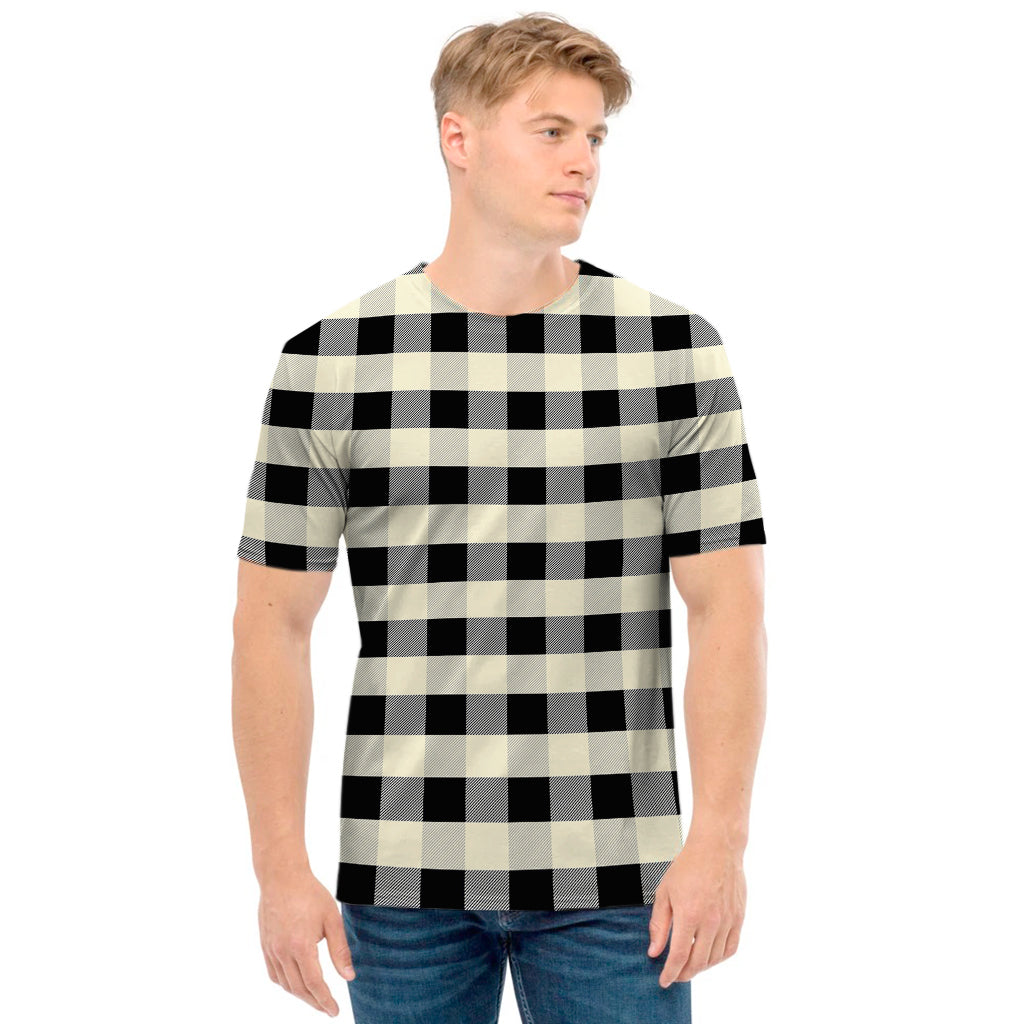 Beige And Black Buffalo Check Print Men's T-Shirt