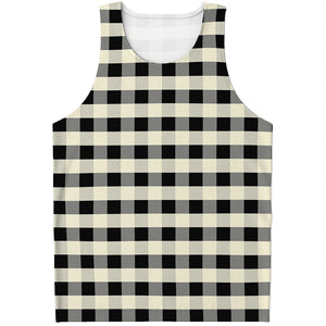 Beige And Black Buffalo Check Print Men's Tank Top