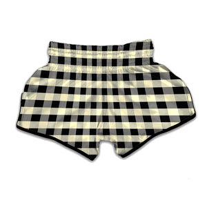 Beige And Black Buffalo Check Print Muay Thai Boxing Shorts