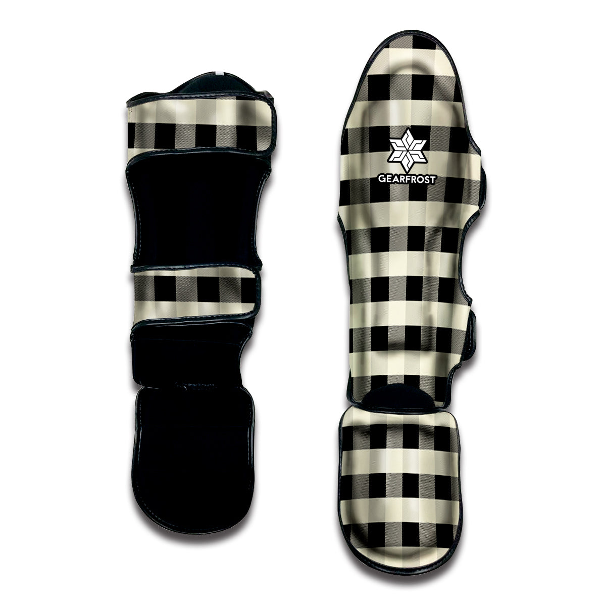 Beige And Black Buffalo Check Print Muay Thai Shin Guard