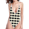 Beige And Black Buffalo Check Print One Piece High Cut Swimsuit