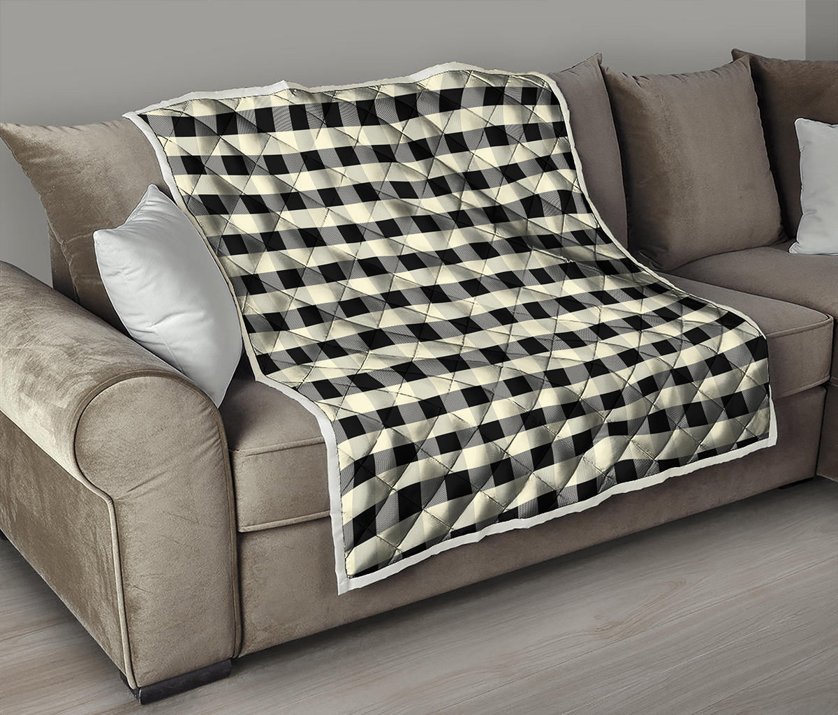 Beige And Black Buffalo Check Print Quilt