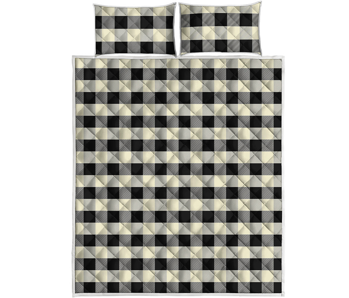 Beige And Black Buffalo Check Print Quilt Bed Set