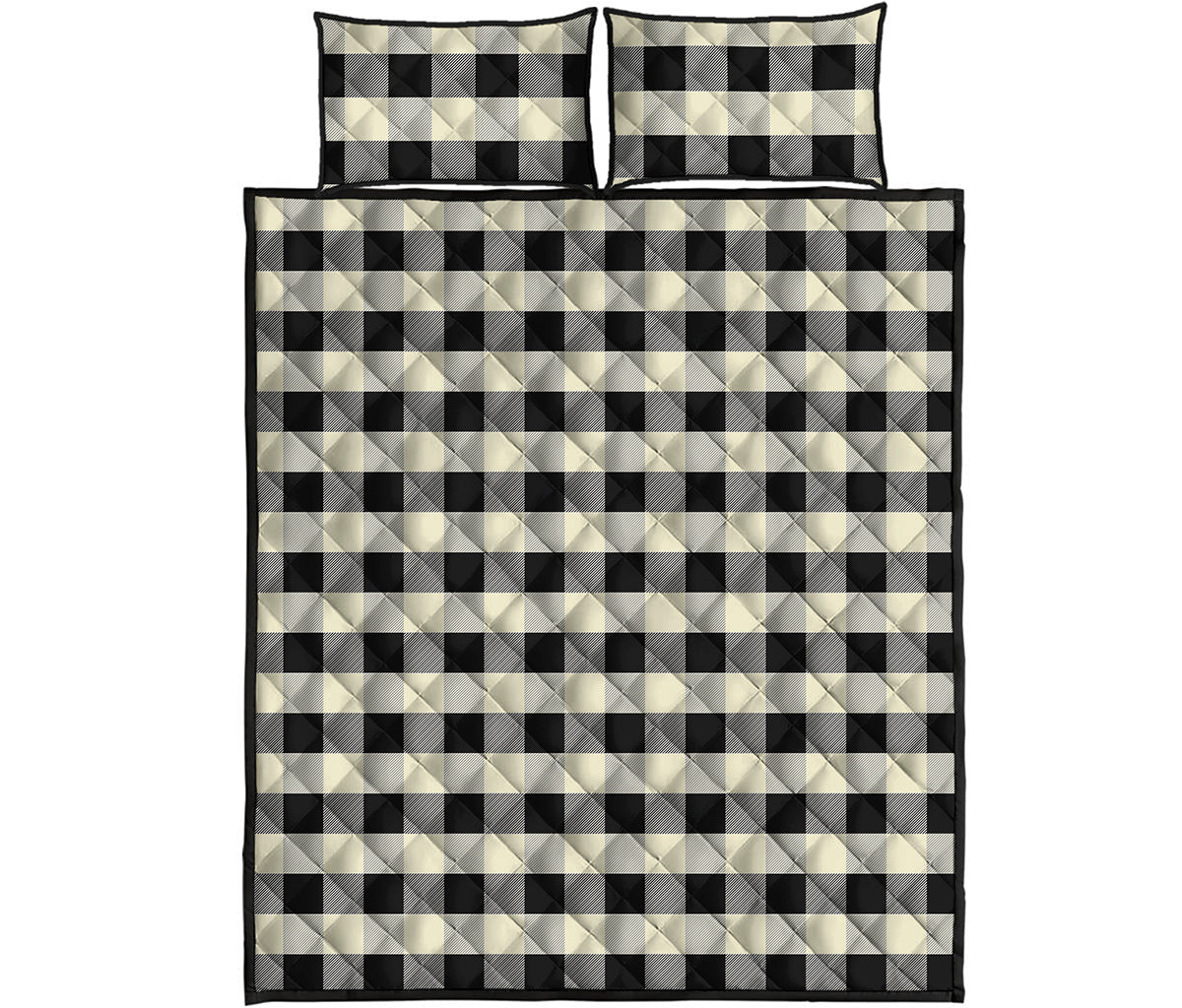 Beige And Black Buffalo Check Print Quilt Bed Set