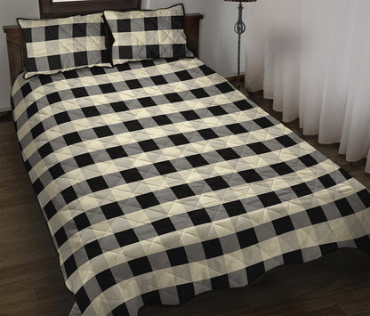 Beige And Black Buffalo Check Print Quilt Bed Set