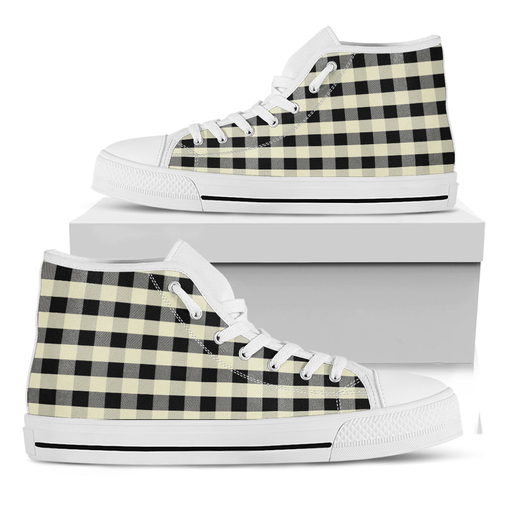 Beige And Black Buffalo Check Print White High Top Shoes