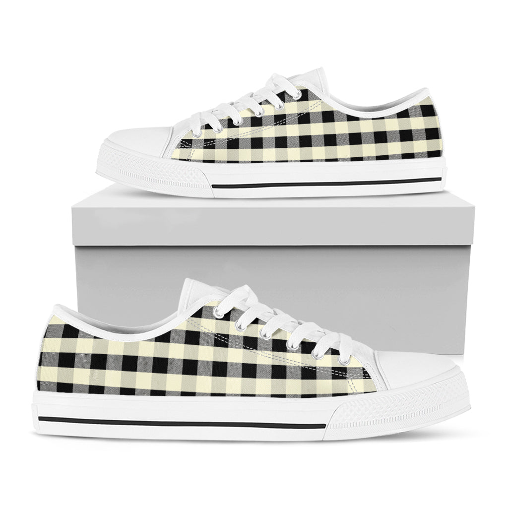 Beige And Black Buffalo Check Print White Low Top Shoes