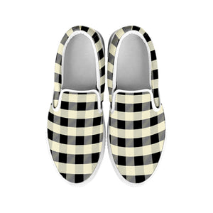 Beige And Black Buffalo Check Print White Slip On Shoes