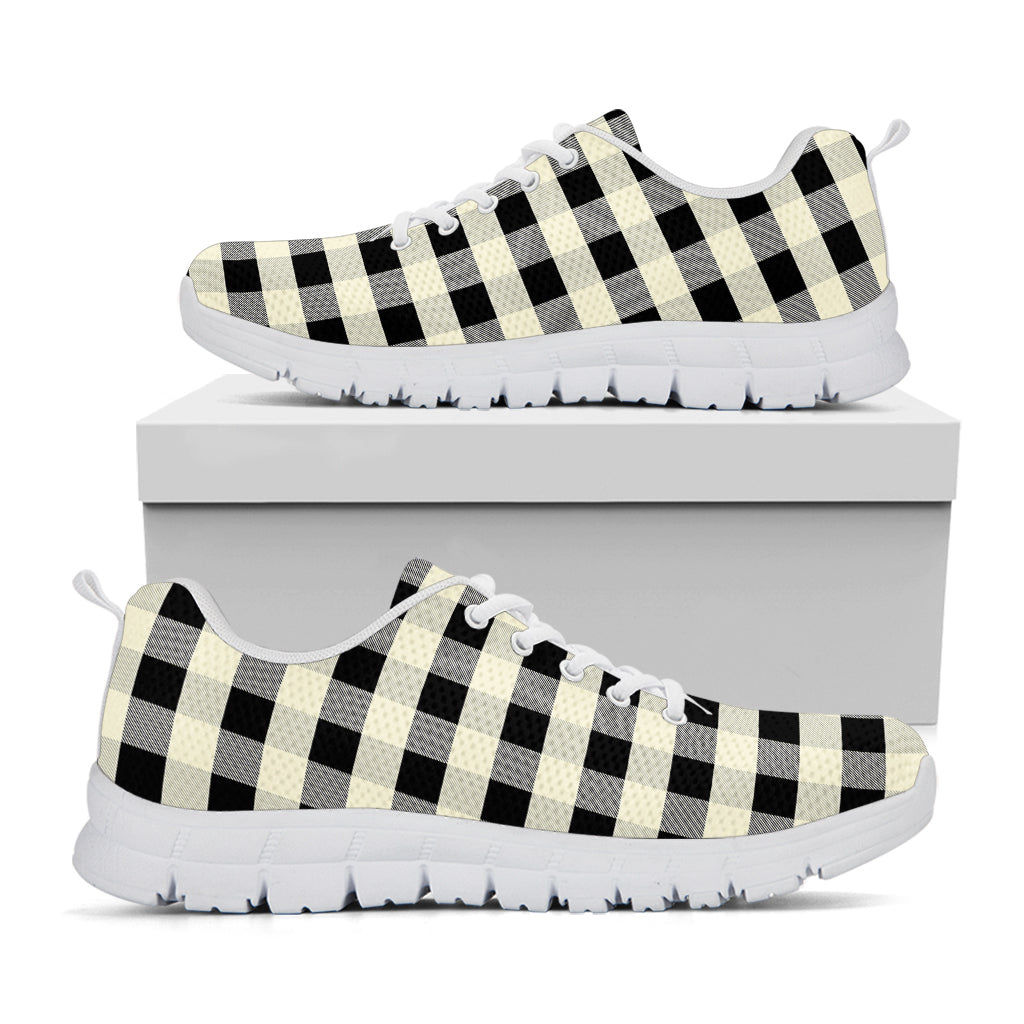 Beige And Black Buffalo Check Print White Sneakers