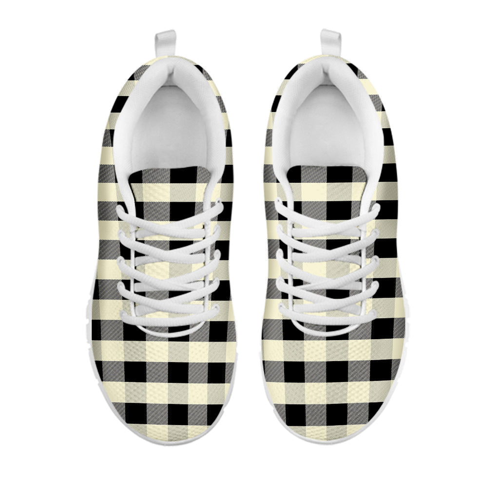 Beige And Black Buffalo Check Print White Sneakers