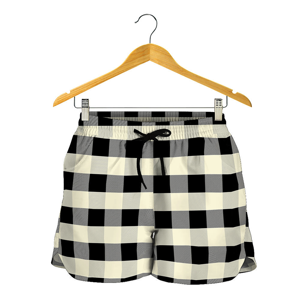 Beige And Black Buffalo Check Print Women's Shorts