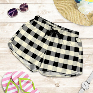 Beige And Black Buffalo Check Print Women's Shorts