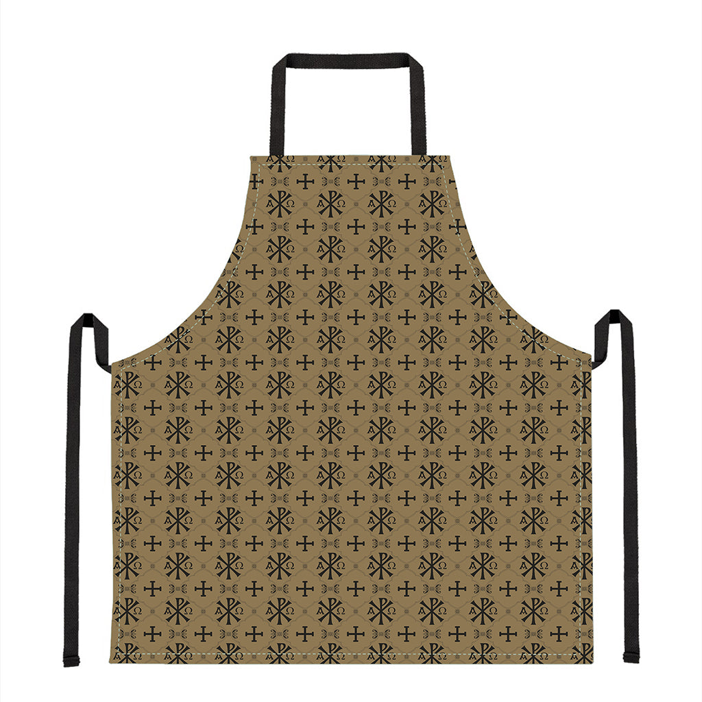 Beige And Black Orthodox Pattern Print Apron