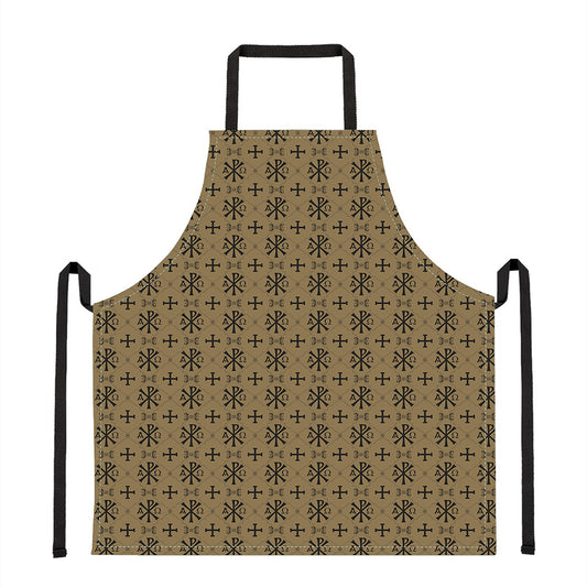 Beige And Black Orthodox Pattern Print Apron