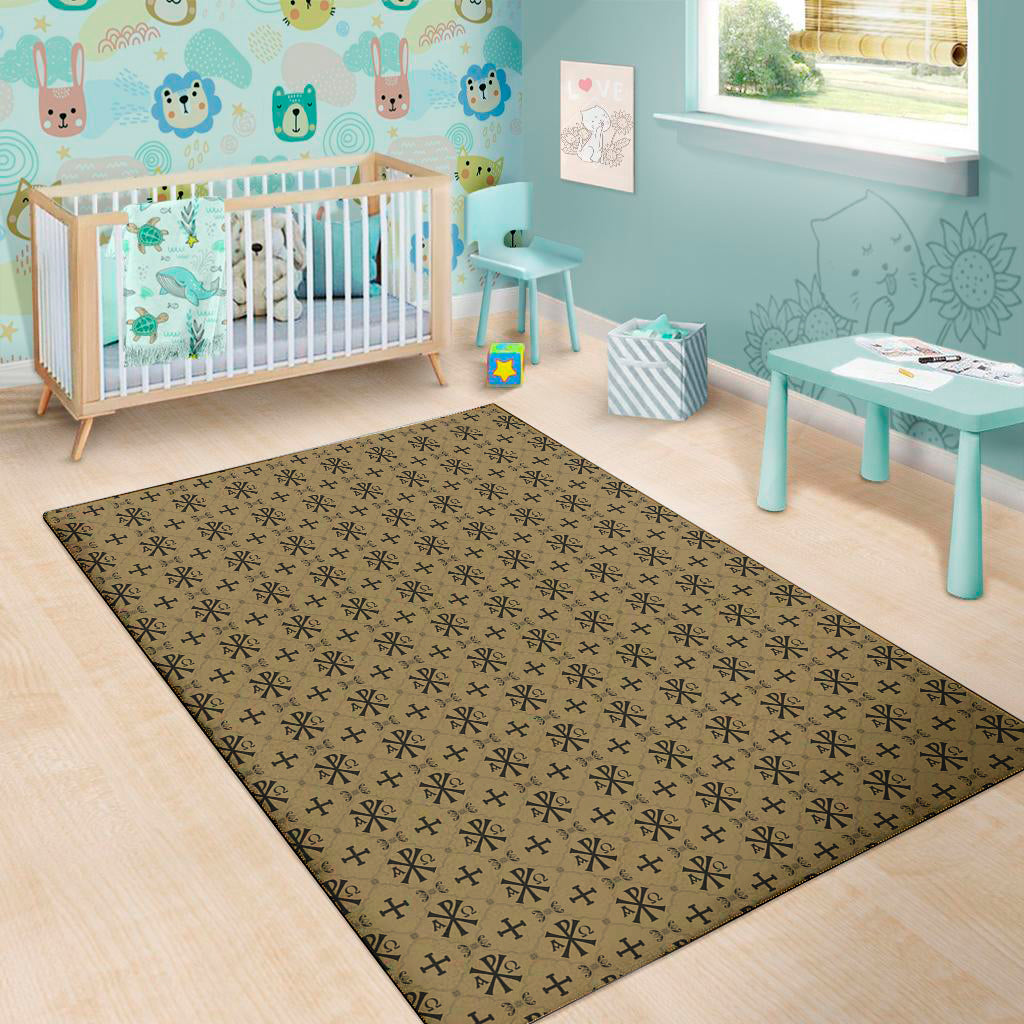 Beige And Black Orthodox Pattern Print Area Rug