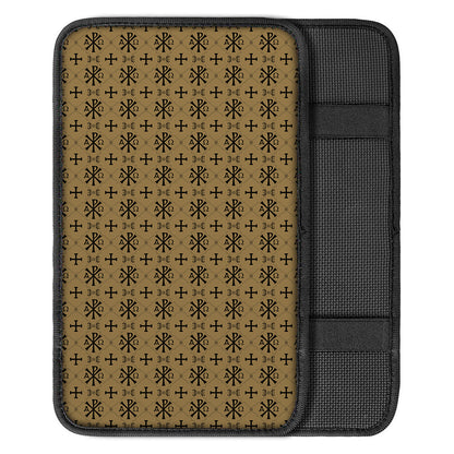 Beige And Black Orthodox Pattern Print Car Center Console Cover