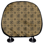 Beige And Black Orthodox Pattern Print Car Headrest Covers