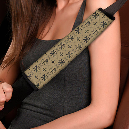 Beige And Black Orthodox Pattern Print Car Seat Belt Covers