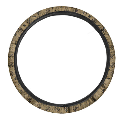 Beige And Black Orthodox Pattern Print Car Steering Wheel Cover
