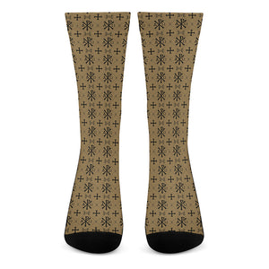 Beige And Black Orthodox Pattern Print Crew Socks