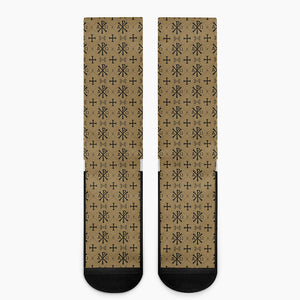 Beige And Black Orthodox Pattern Print Crew Socks