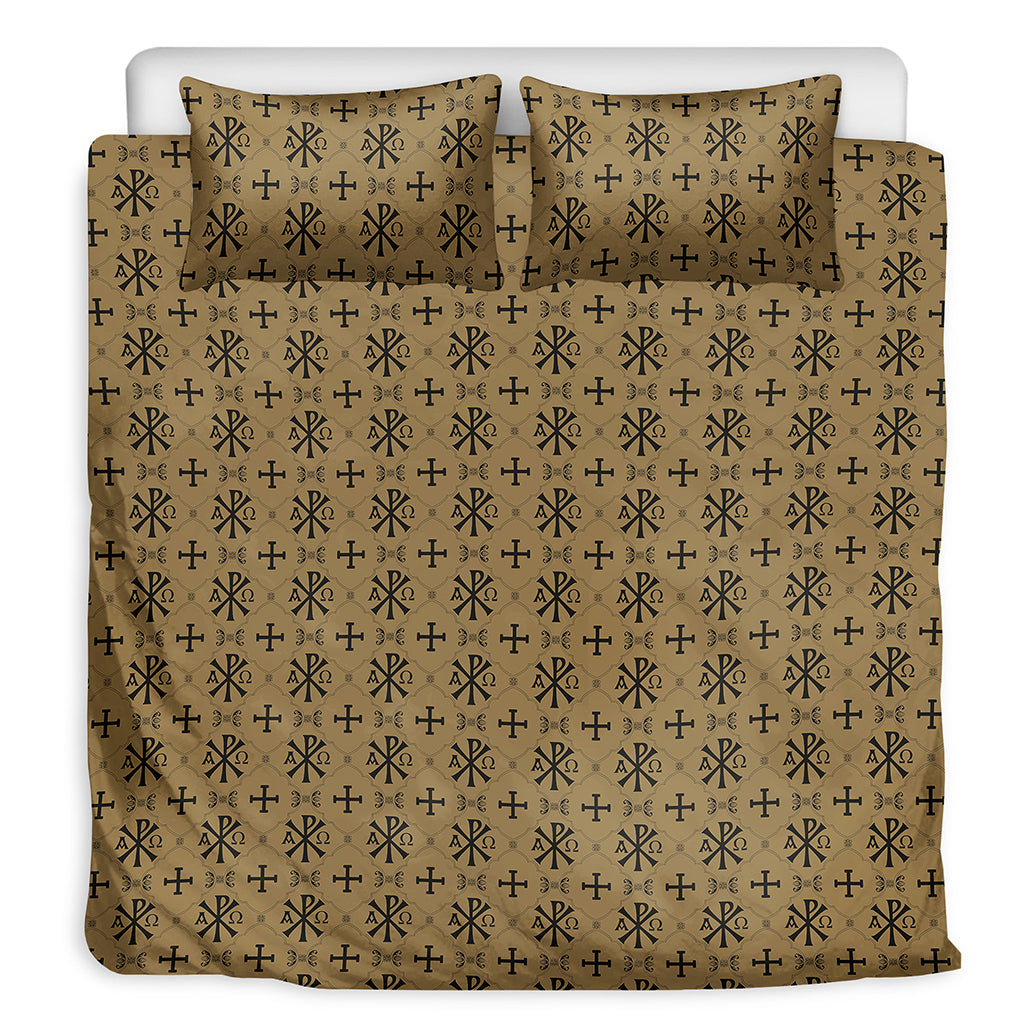 Beige And Black Orthodox Pattern Print Duvet Cover Bedding Set