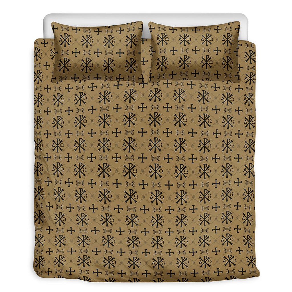 Beige And Black Orthodox Pattern Print Duvet Cover Bedding Set